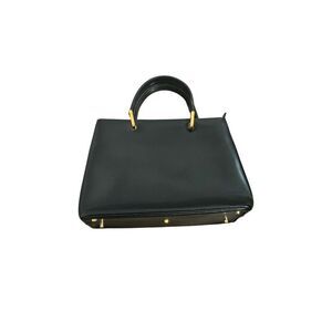 a testoni solid black leather rectangle handbag bag Italy